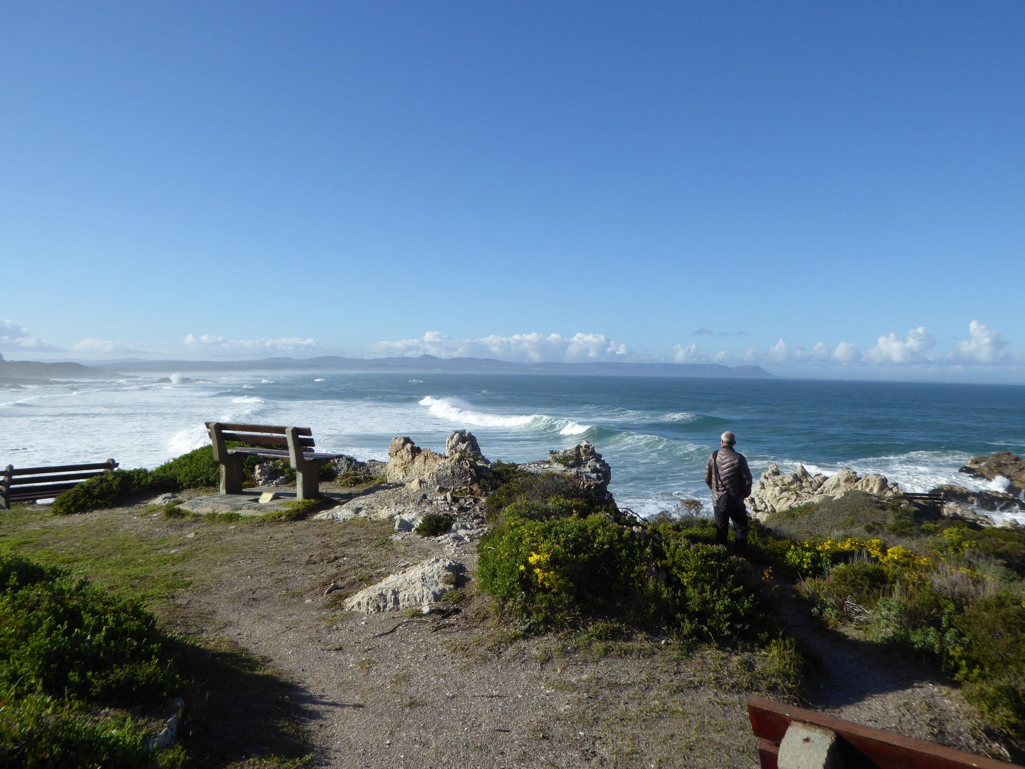 The cliff path and rocky coast of Walker Bay at Hermanus