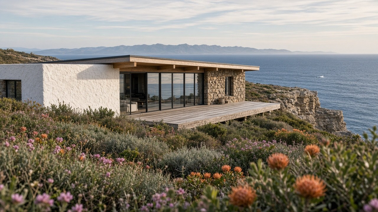 Villa Stilte exterior on the clifftop